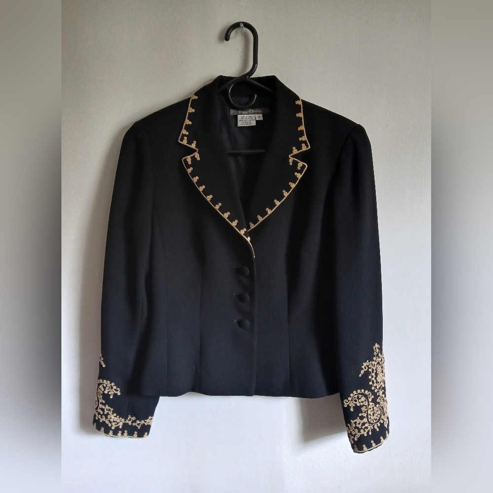 Women's Maggy L Evening Black With Gold Metallic Embrodery Jacket Sz4